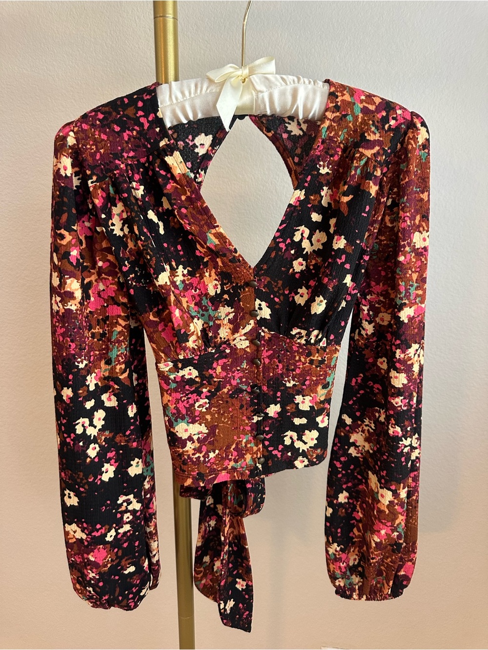 Anthropologie Floral Tie-back Long Sleeve Top